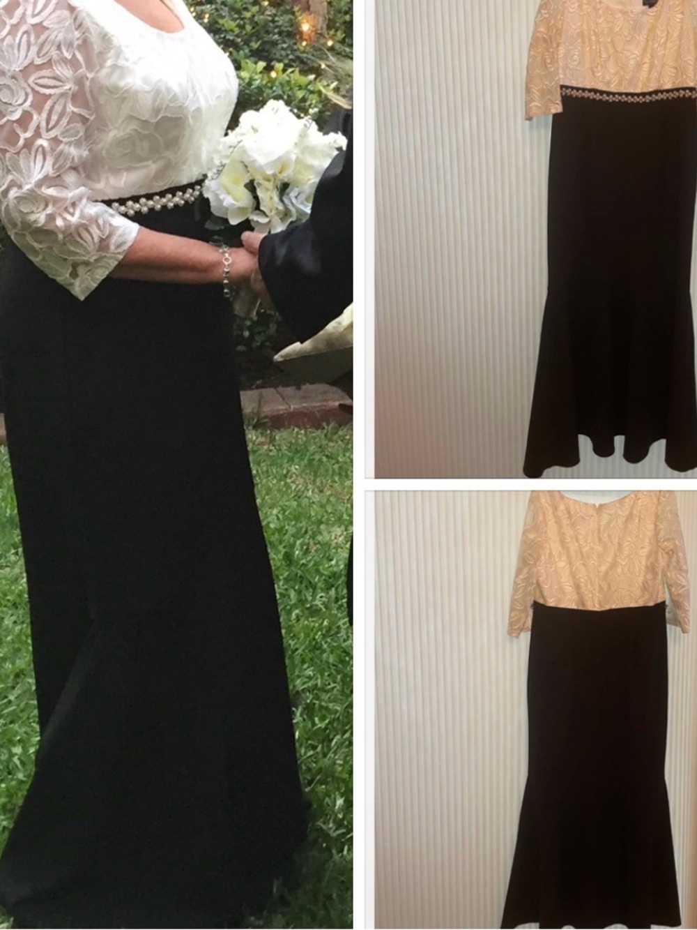 Alex Evenings Black and White Lace Long Sleeve Evening Gown